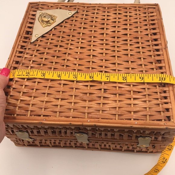 Vintage Woven Wicker Handbag w/ Leather Trim‎ - Picture 11 of 13